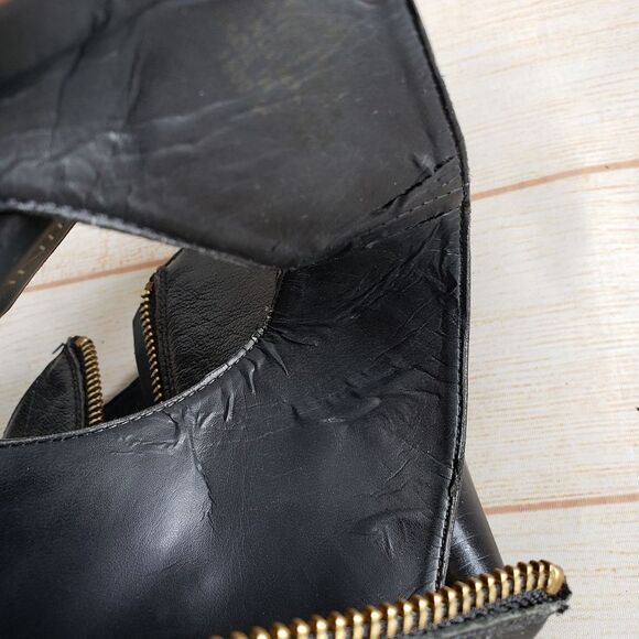 Nine West Leather Mohawkit Peep Toe Heeled Ankle Boots Booties Buckle Black 8M - Picture 15 of 16